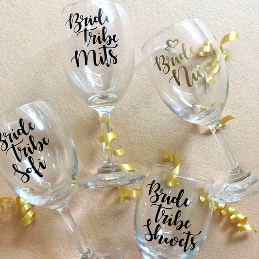 Customised Wine Glasses for the Bride Squad