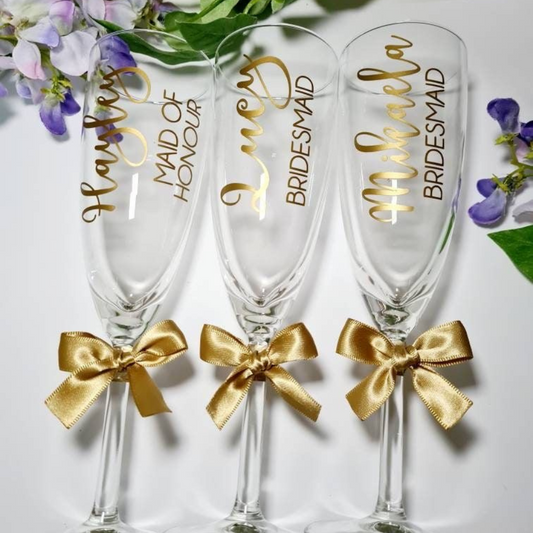 Customised Champagne Glasses for the Bride Squad