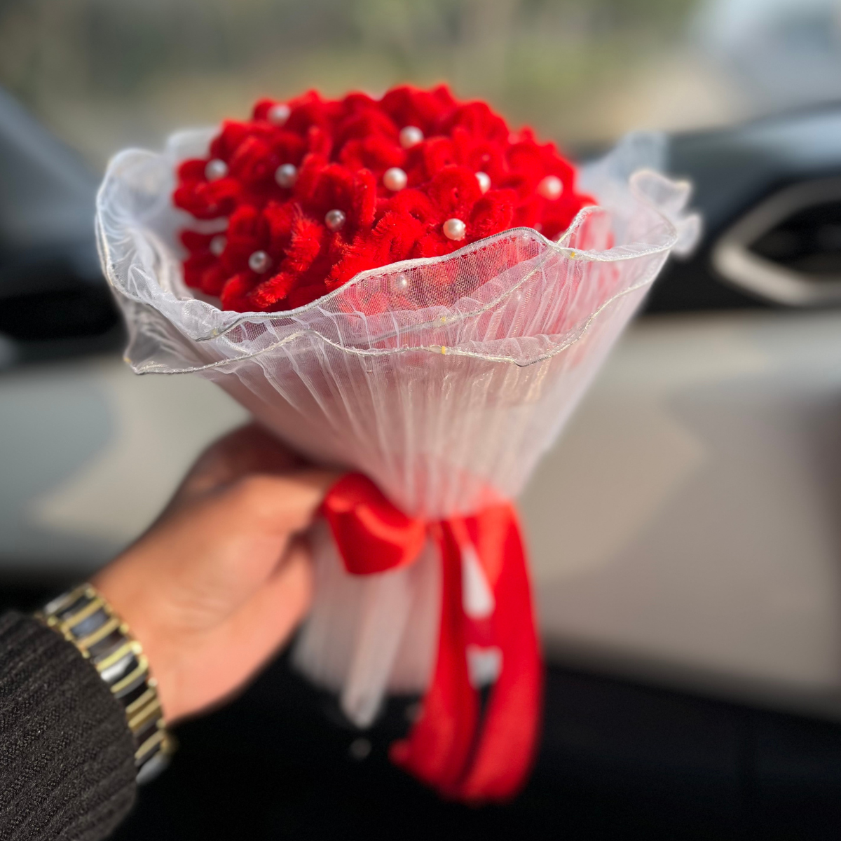 Bunch of Love everlasting flower bouquet with organza led wrapping