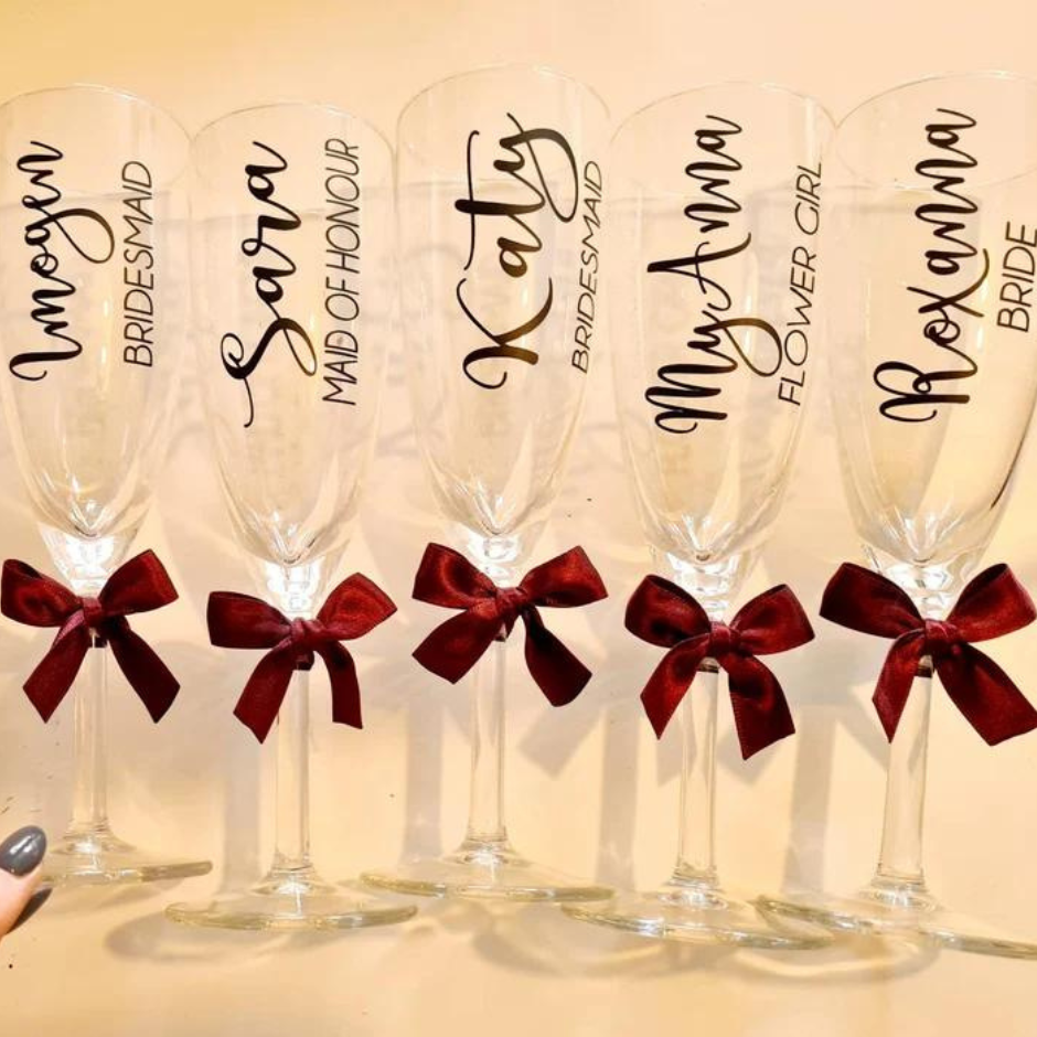 Customised Champagne Glasses for the Bride Tribe