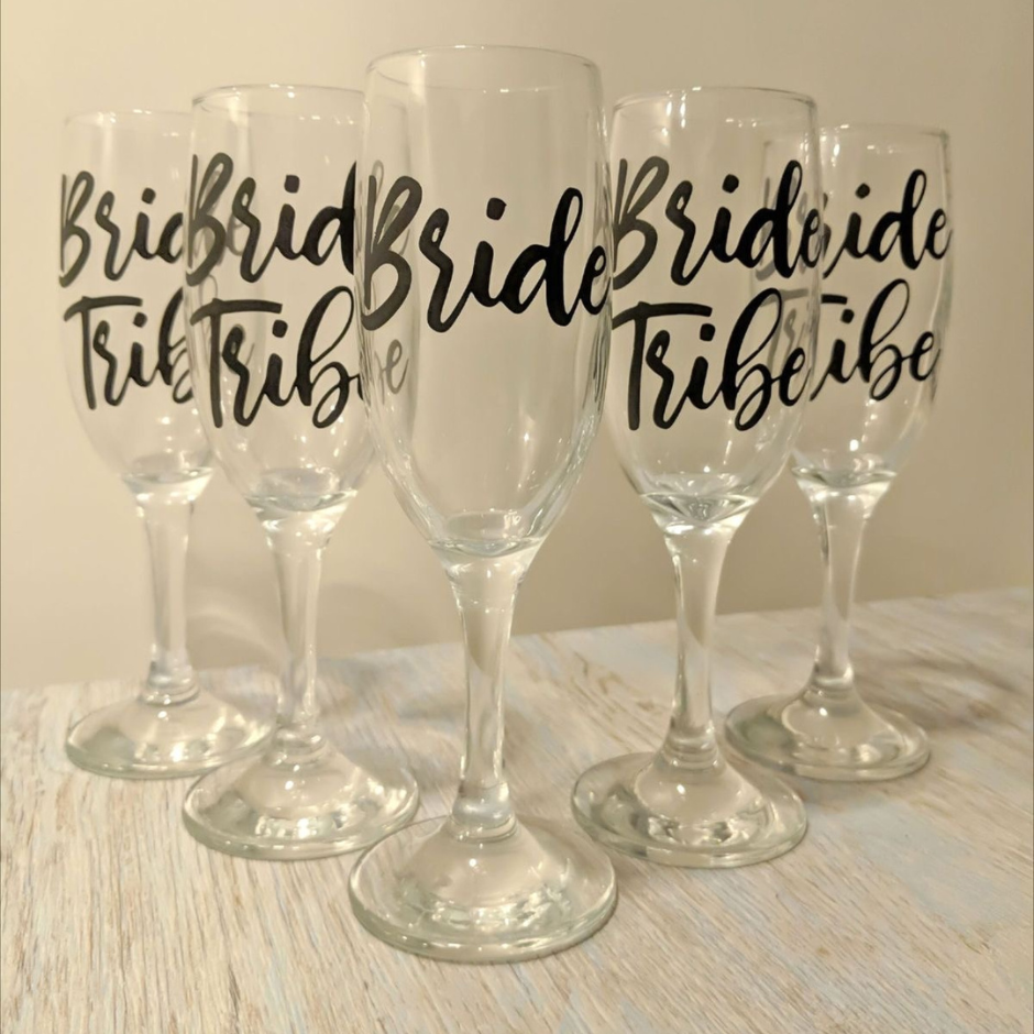 Customised Champagne Glasses for Bride Tribe