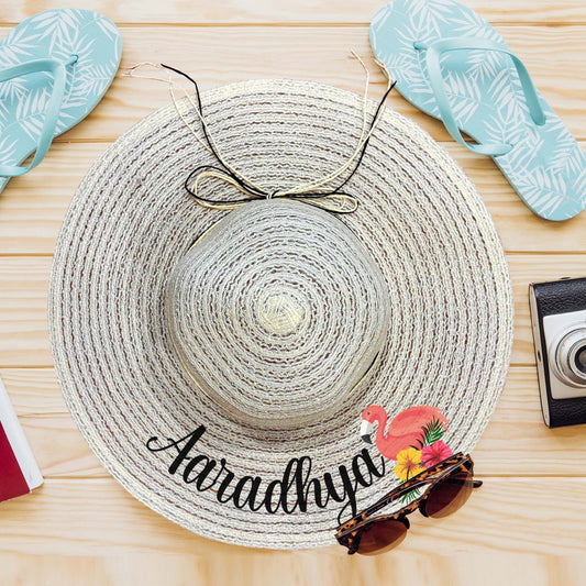 Personalised Kids Beach Hat ( with Flamingo )